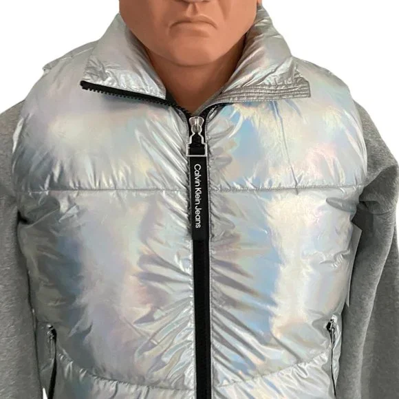 đź’–MEGA SALEđź’–Calvin Klein Men's CJCV7010 IRD Puffer Silver Sleeveless Zipper - Picture 3 of 15
